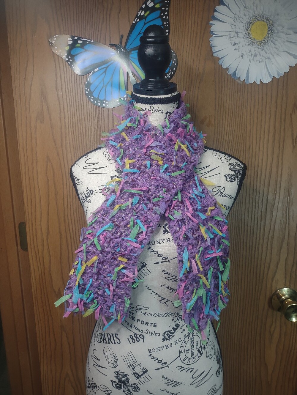 Handmade Purple Multicolor Fringe Scarf - Women's Accessory
